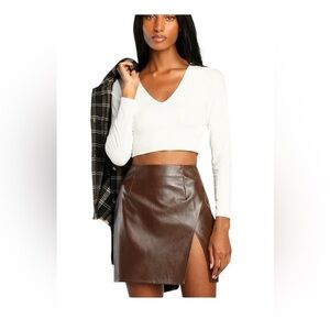🆕 Lulu's Brown Faux Leather Skirt. XL. NWT!💥